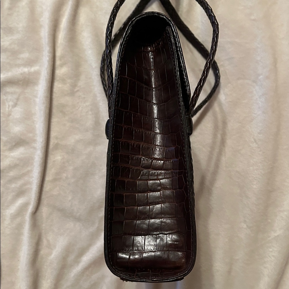 Bally Brown Croc Embossed Leather Flap Shoulder Hand Bag- Amazing! - Picture 5 of 11